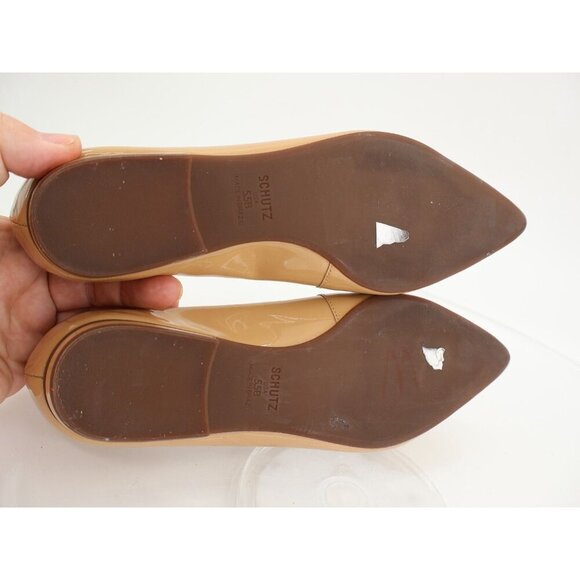 Schutz Ballet Flats Women's 5.5 Tan Patent Leather Pointy Toe Slip On Shoes Nude - Picture 8 of 11